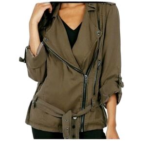 BlankNYC Moto Jacket Women's Size S Olive Green Utility Coat Blank NYC